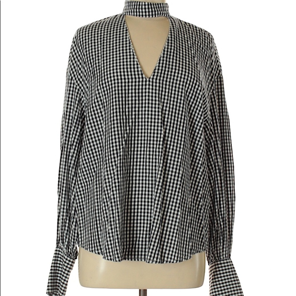 Zara gingham long sleeve blouse